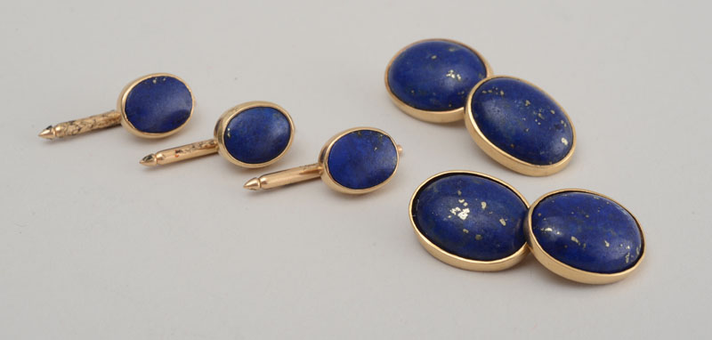 Appraisal: VINTAGE K YELLOW GOLD AND LAPIS DRESS SET Stamped '