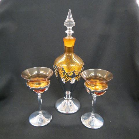 Appraisal: Farberware Wine Set decanter with tall wines chrome with amber