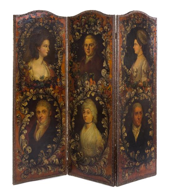 Appraisal: Sale Lot A Continental Painted Canvas Three-Panel Floor Screen th