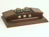 Appraisal: INKWELL STAND - Mahogany double glass inkwell stand with calendar