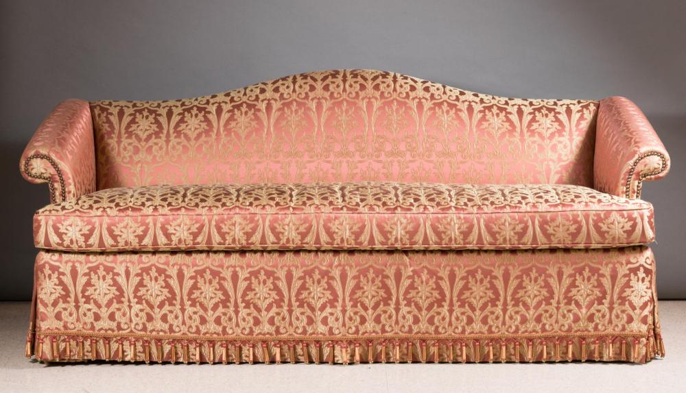 Appraisal: CUSTOM FEDERAL STYLE UPHOLSTERED SOFA American late th century acanthus