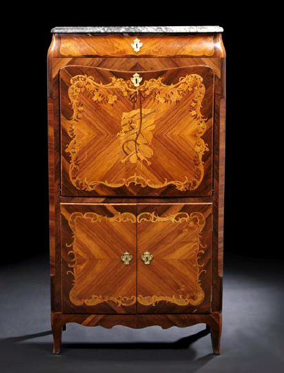 Appraisal: Louis XV-Style Kingwood Rosewood Marquetry and Marble-Top Secretaire a Abattant