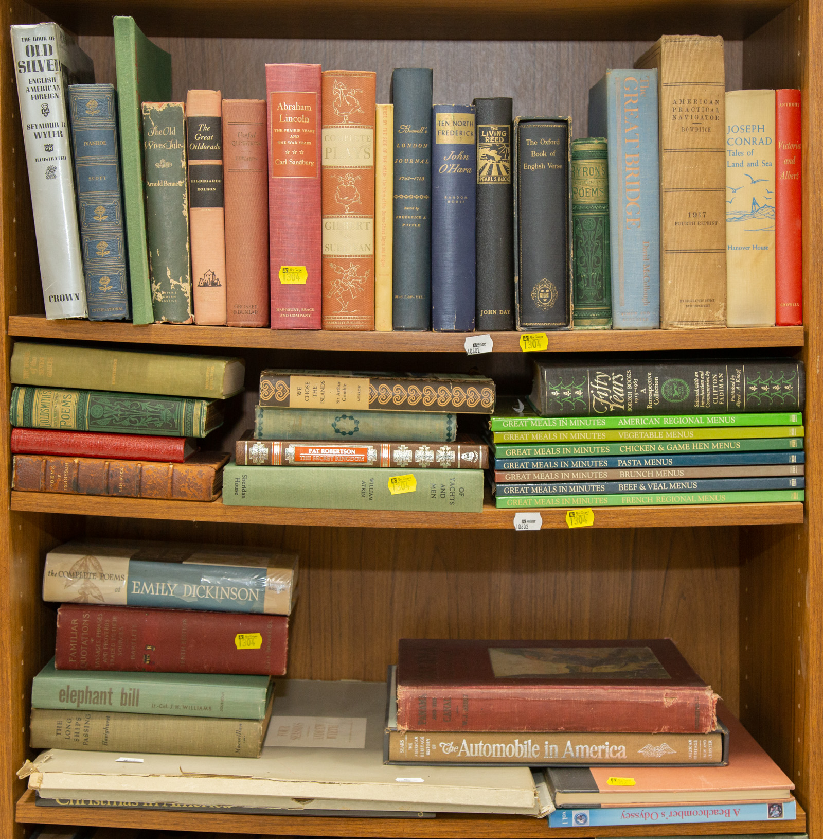 Appraisal: THREE SHELVES OF ASSORTED BOOKS Including reference antiques fiction cooking