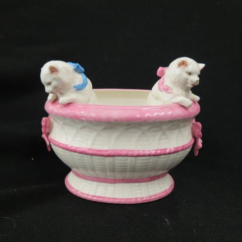 Appraisal: Antique Porcelain Vase figural kittens emerging from basket signed excellent