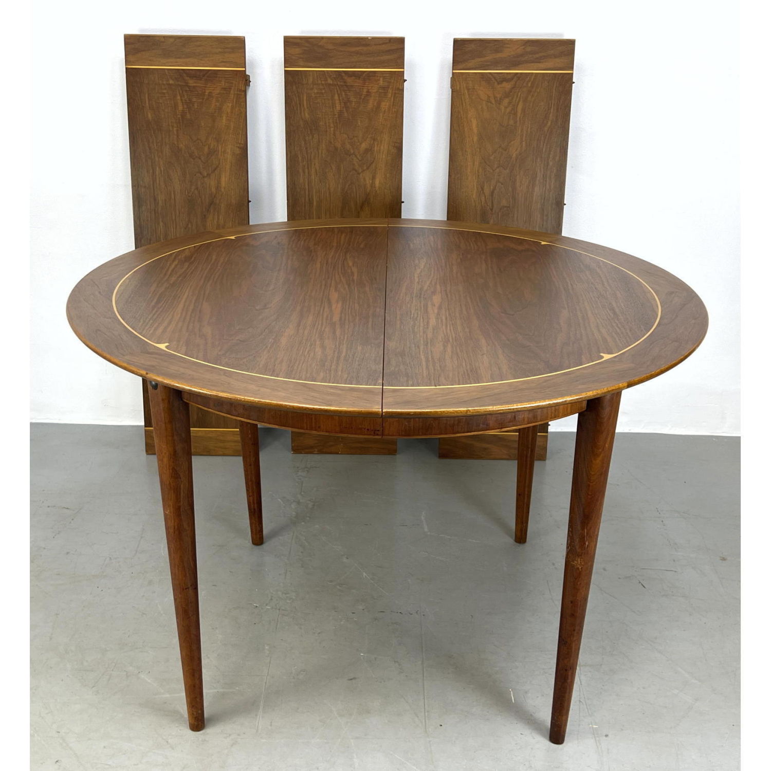 Appraisal: Swedish Modern Round Dining Table Decorative inlaid trim Nice wood