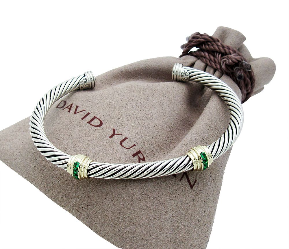 Appraisal: DAVID YURMAN DOUBLE STATION EMERALD CUFF BRACELET DAVID YURMAN DOUBLE