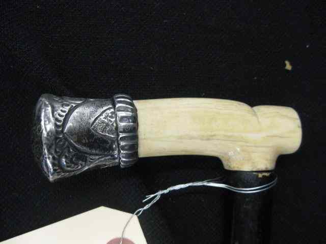 Appraisal: Sterling Silver Ivory Handled Cane ebony - '' long