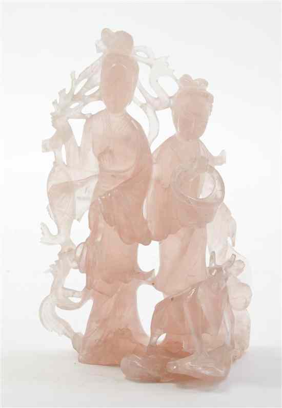 Appraisal: A Chinese Rose Quartz Figural Carving depicting two standing figures