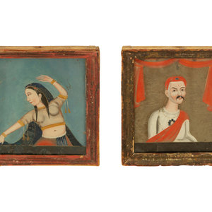 Appraisal: A Pair of Indian Reverse Paintings on Glass th Century