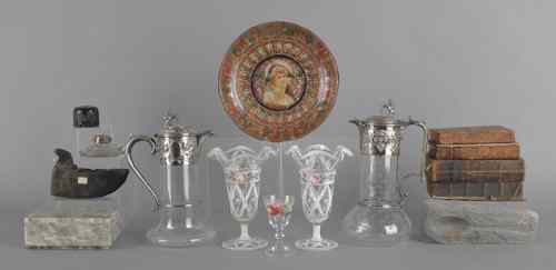 Appraisal: Miscellaneous tablewares to include two silver plate mounted ewers a