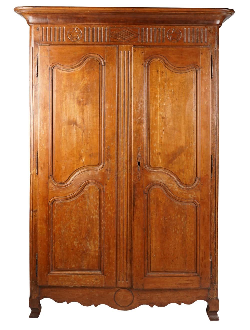 Appraisal: FRENCH PROVINCIAL WALNUT ARMOIREthe hinged paneled doors enclosing one shelf