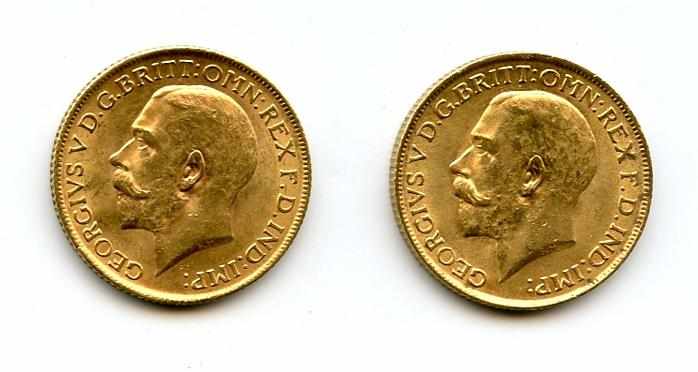 Appraisal: Great Britain George V Sovereigns KM- Both show minimal marks