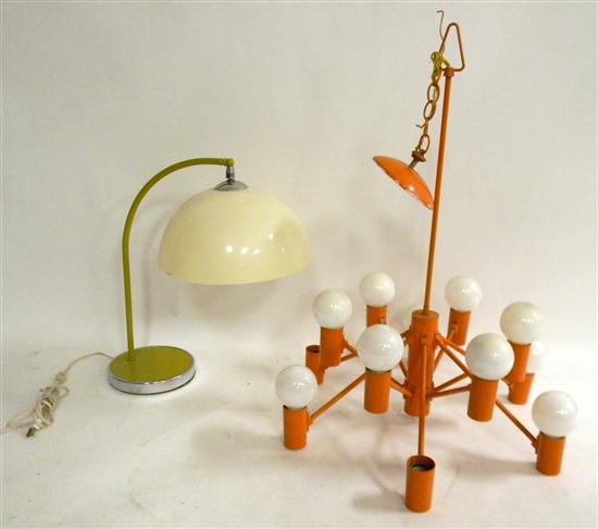 Appraisal: Two Mid Century lighting fixtures two light chandelier with orange