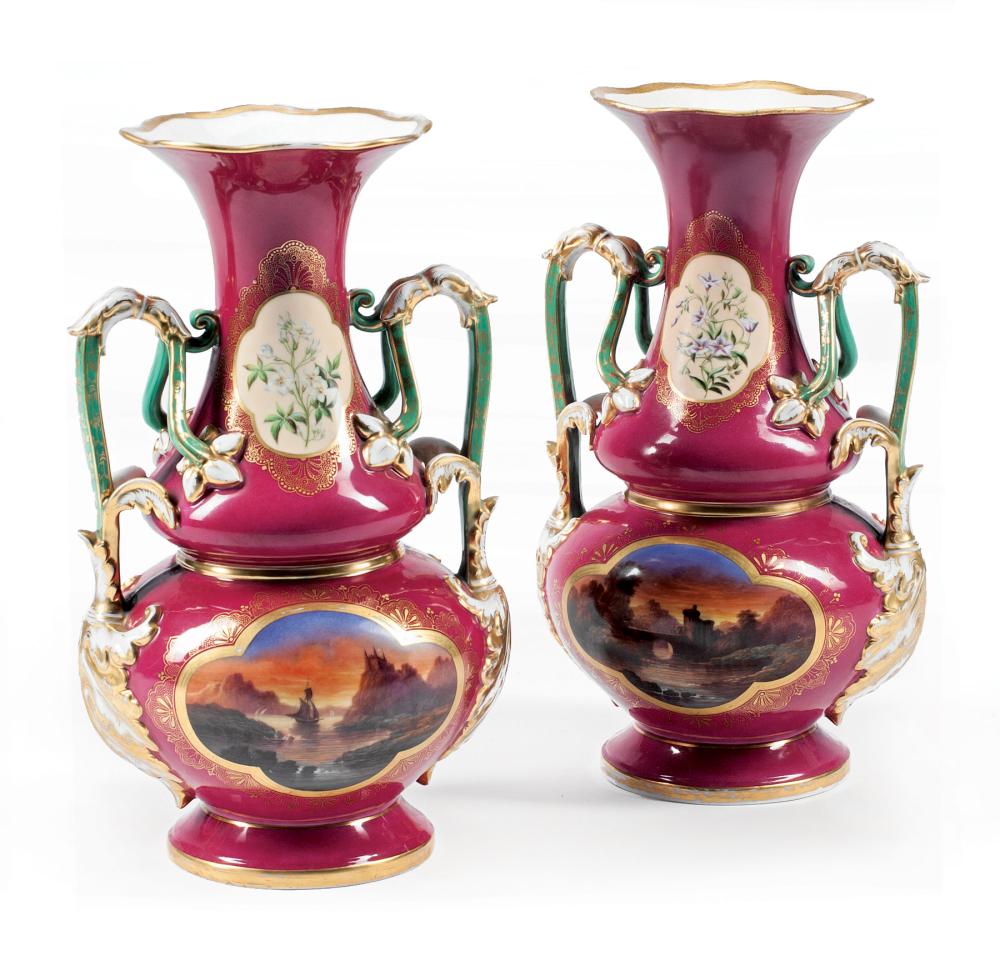 Appraisal: Pair of Paris Polychrome and Gilt Porcelain Vases th c