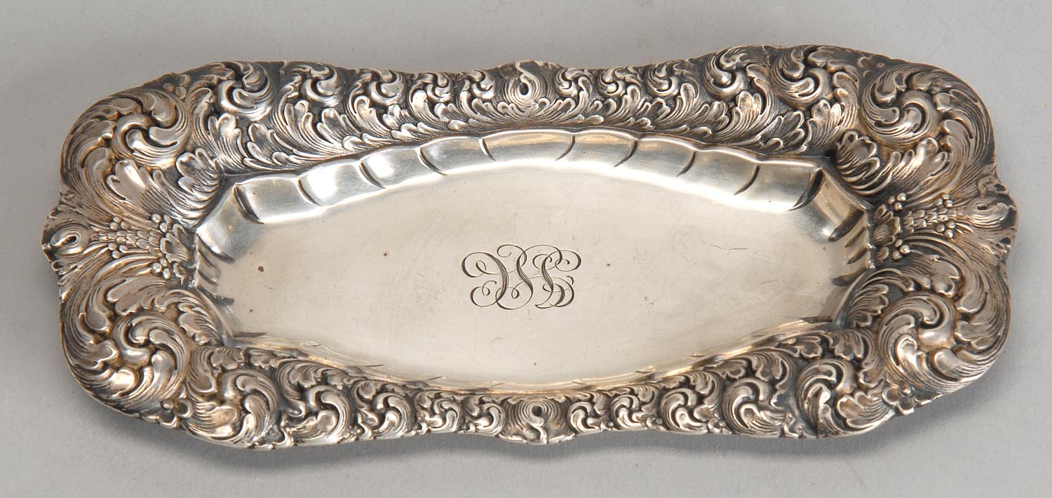 Appraisal: TIFFANY STERLING SILVER CALLING CARD TRAY With a repouss acanthus