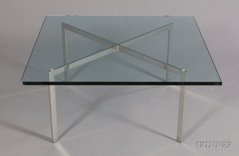 Appraisal: Mies Van der Rohe Design Coffee Table Stainless steel and