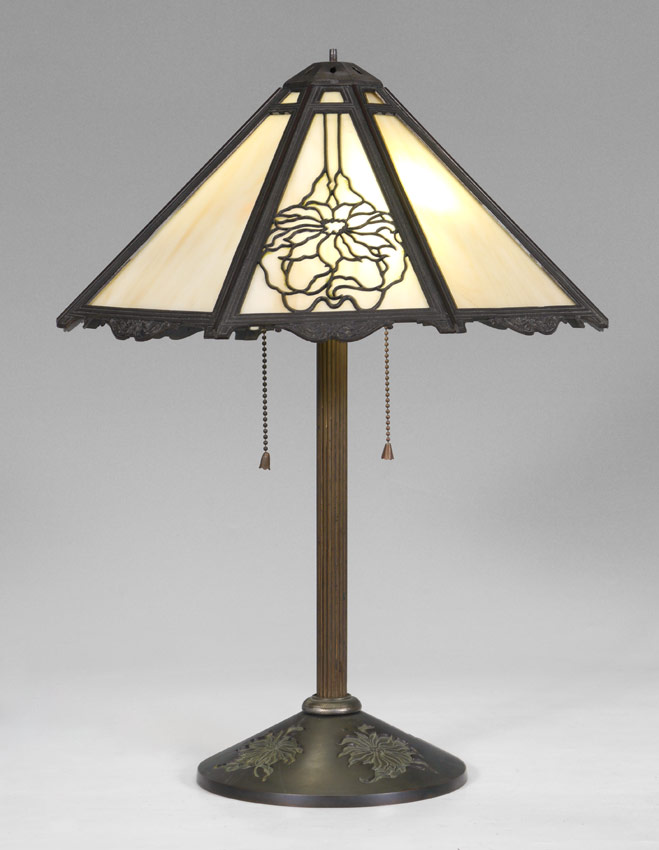 Appraisal: BRADLEY HUBBARD POINSETTIA TABLE LAMP Patinated cast metal base with