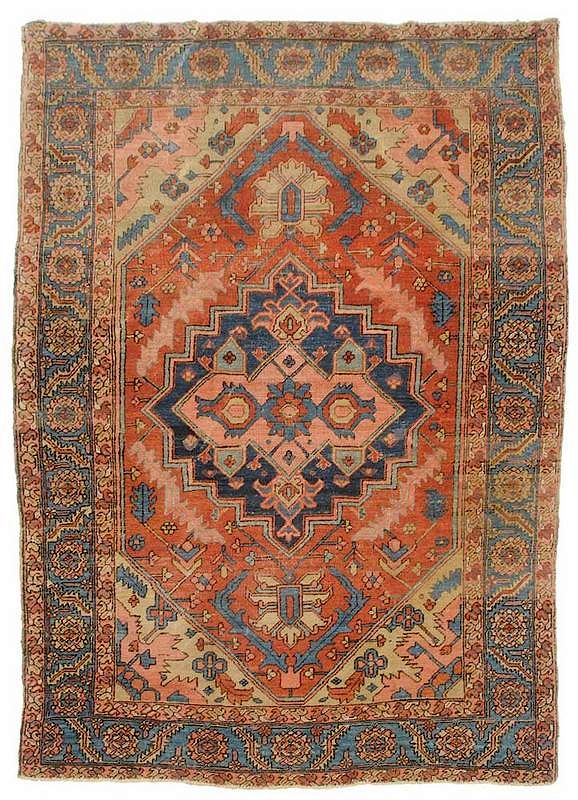 Appraisal: Heriz Carpet Persian th century stepped central floral medallion with