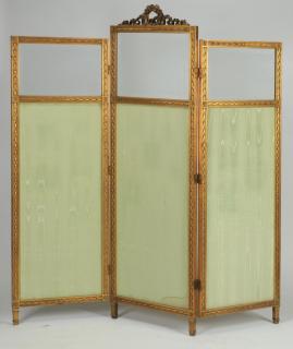 Appraisal: th c French three panel screen h French three panel