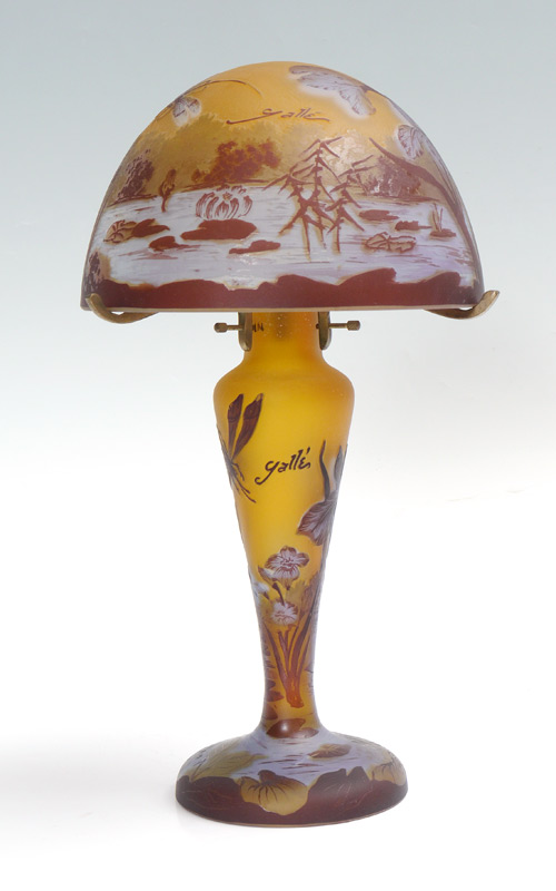 Appraisal: CONTEMPORARY GALLE CAMEO GLASS LAMP After Galle base and shade