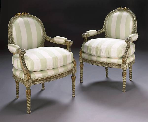 Appraisal: A pair of Louis XVI style painted and parcel giltwood