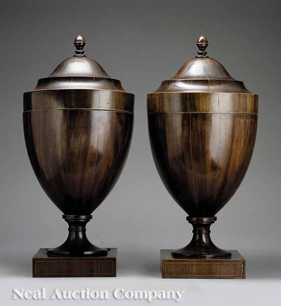 Appraisal: A Pair of Regency Inlaid Mahogany Knife Urns th c