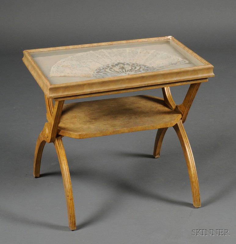 Appraisal: French Painted Occasional Table Inset with a Lace and Mother-of-pearl