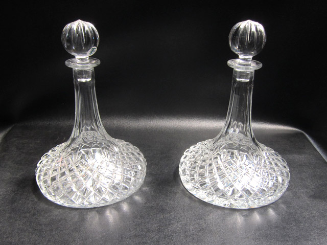 Appraisal: PAIR CUT CRYSTAL SHIP'S DECANTERS Height inches