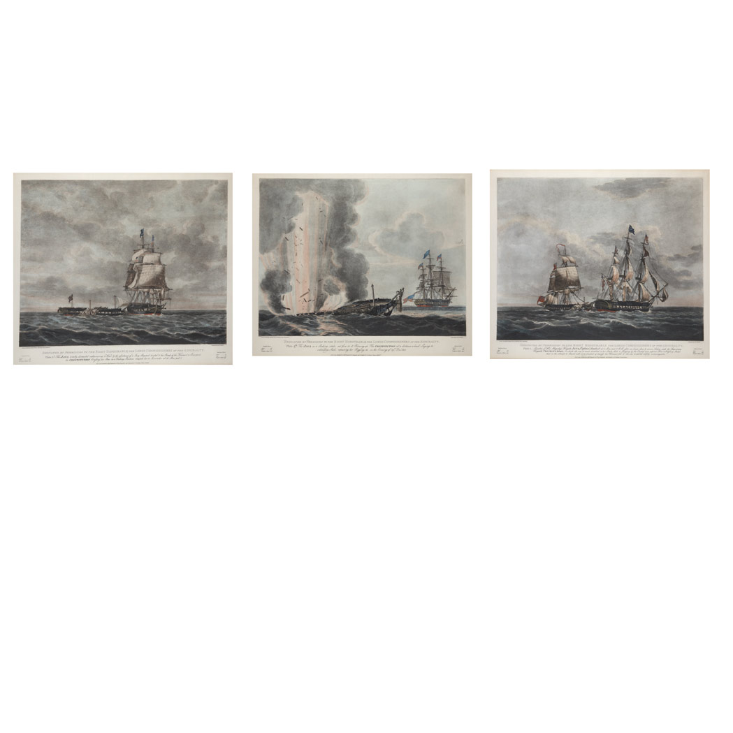 Appraisal: Nicholas Pocock THE JAVA AT SEA Three hand-colored aquatints later