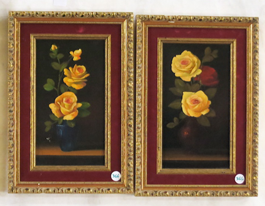 Appraisal: TWO FLORAL STILL-LIFES OILS ON BOARD th century Images measure