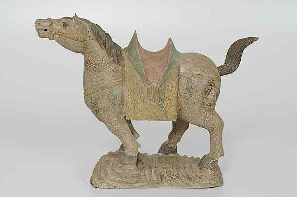 Appraisal: Chinese-Style Horse Asia A carved wooden horse painted to resemble