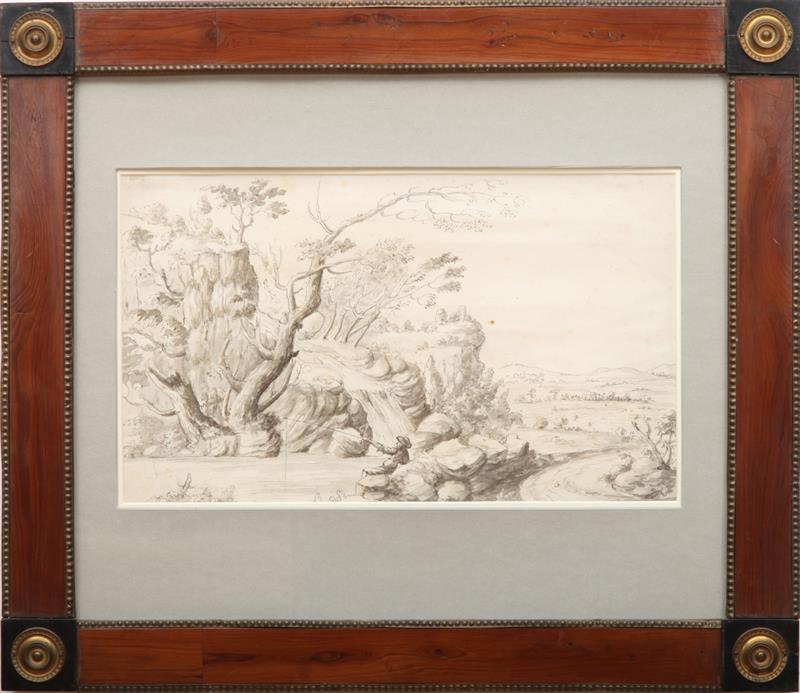 Appraisal: JOHANN WOLFGANG VON GOETHER - HILLY LANDSCAPE WITH WATERFALL Pencil