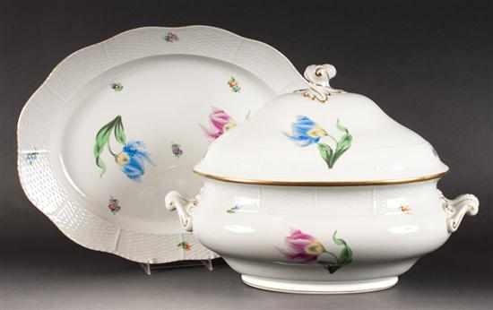 Appraisal: Herend floral decorated porcelain soup tureen and underplate bulbous tureen