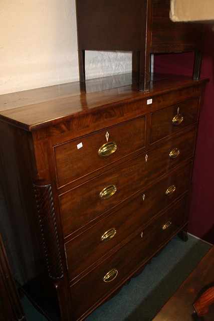 Appraisal: A GEORGIAN MAHOGANY CHEST of three long two short drawers