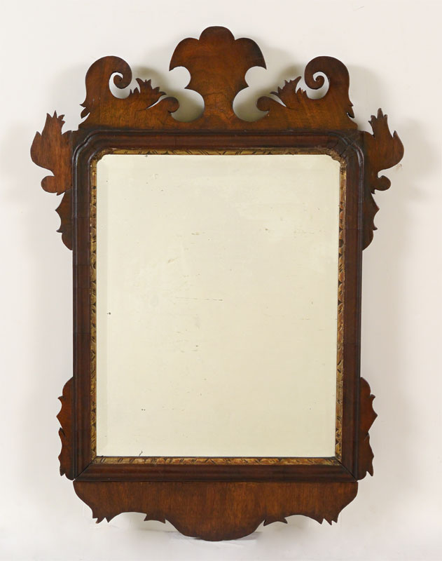 Appraisal: CHIPPENDALE CARVED WALNUT WALL MIRROR Early to mid th century