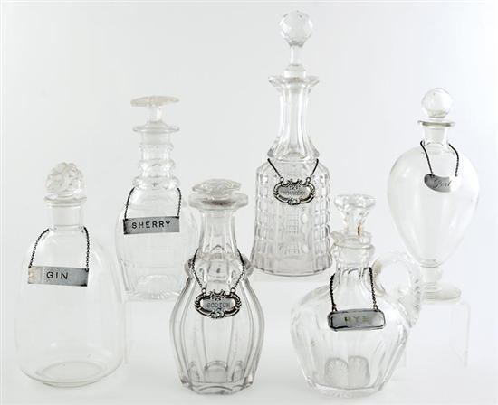 Appraisal: Collection cut-glass decanters circa several with sterling liquor labels H