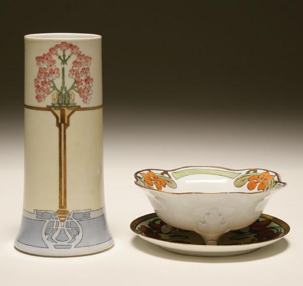 Appraisal: Three Arts Crafts porcelain articles Items include a Limoges vase