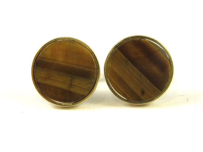 Appraisal: PAIR OF TIGER'S EYE EAR STUDS each with a round