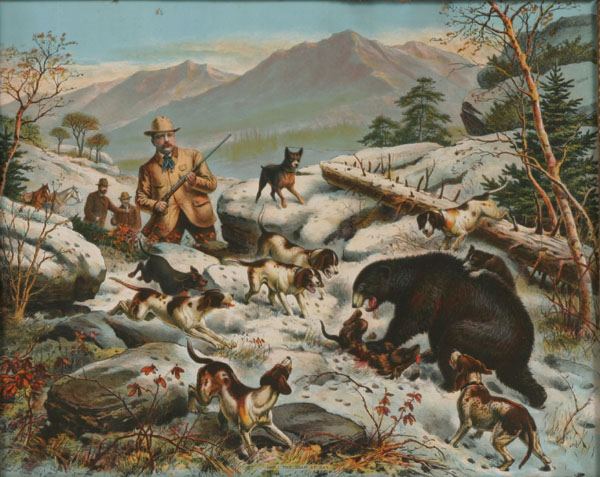 Appraisal: The Bear at Bay Western winter hunting scene with Teddy