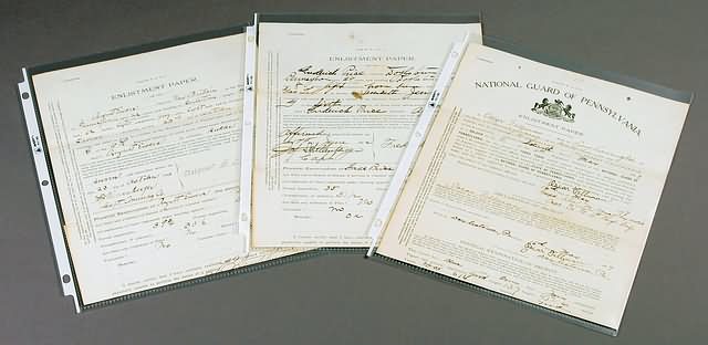 Appraisal: Lot of enlistment papers to the National Guard of Pa