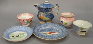 Appraisal: Seven piece spatterware lot to include two cups saucer with