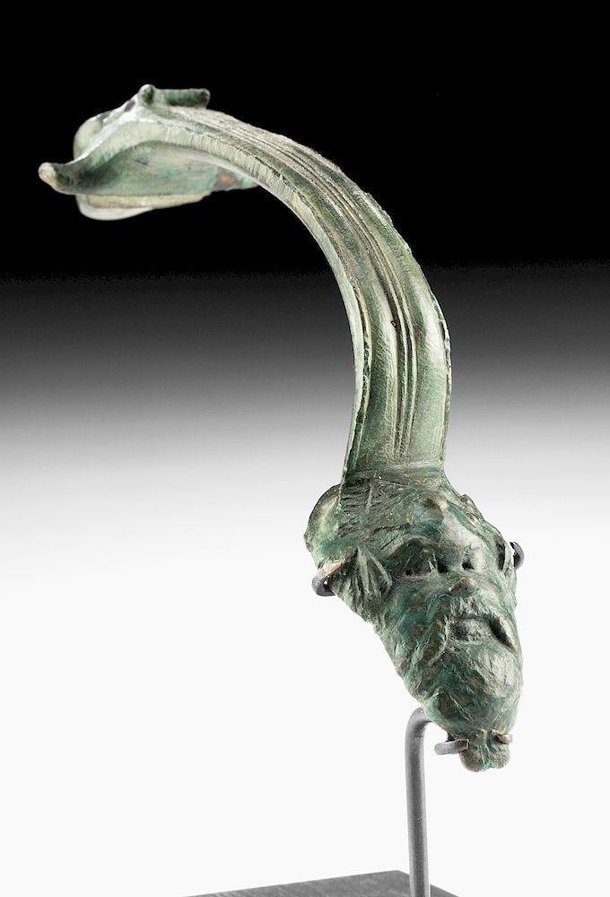 Appraisal: Roman Bronze Handle w Silenus and Satyr Roman Imperial Period