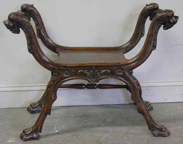 Appraisal: Mahogany Carved Window Seat with Lion's Heads Circa From a