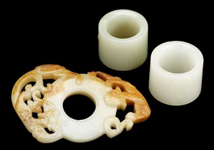 Appraisal: Fine Chinese white and brown-skin jade carving together with two