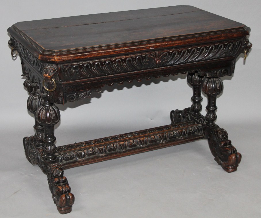 Appraisal: A thC Continental oak hall table the moulded oblong plank