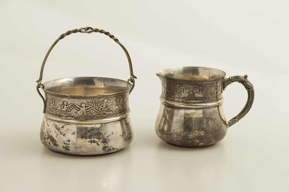 Appraisal: Schulz Fischer Sterling Silver Sugar Bowl Creamer Sterling silver Schulz