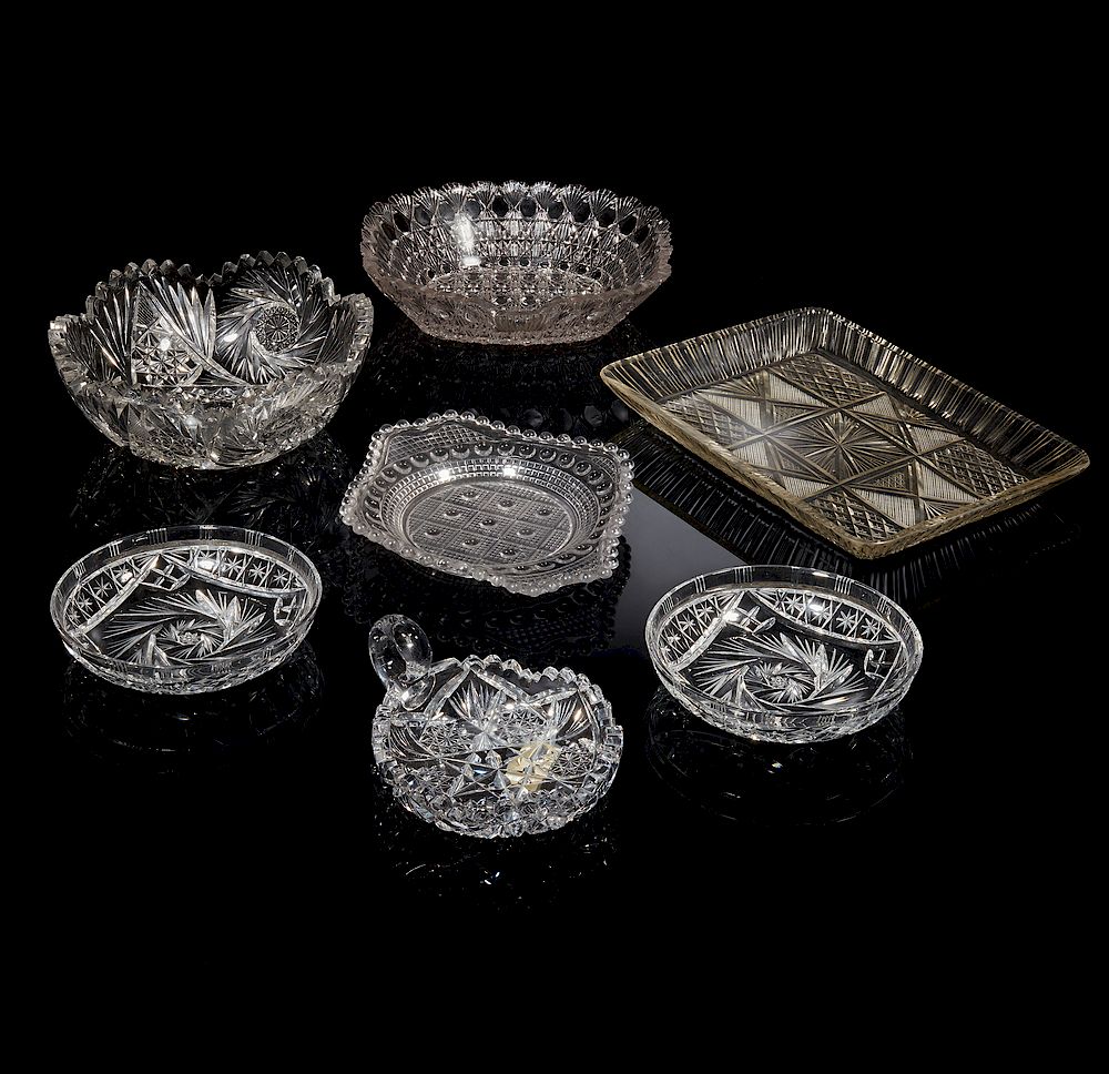 Appraisal: Seven Glass Serving Pieces Seven assorted cut and pressed glass