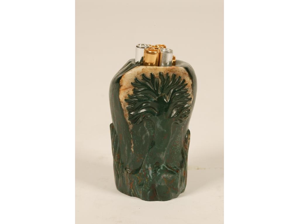 Appraisal: A CHINESE JASPER BRUSH POT carved with trees the stone