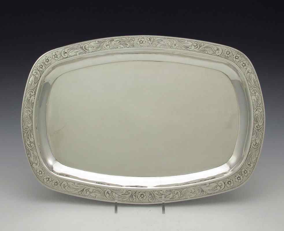 Appraisal: AVENEGAS COLUMBIAN SILVER TRAY Engraved floral foliate scroll design Marked