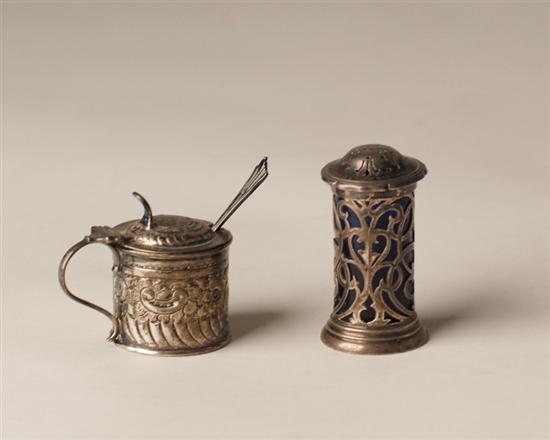 Appraisal: Two Pieces of English Sheffield Sterling a pepperette with cobalt